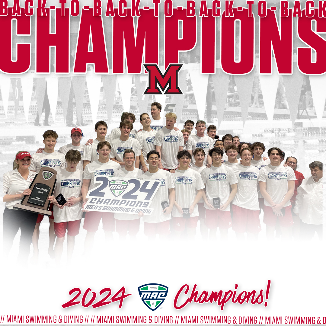 Miami Men's Swimming and Diving are the 2024 MAC Champions, making this the ‼️FOURTH‼️ championship title in a row for the program! #RiseUpRedHawks | #GraduatingChampions