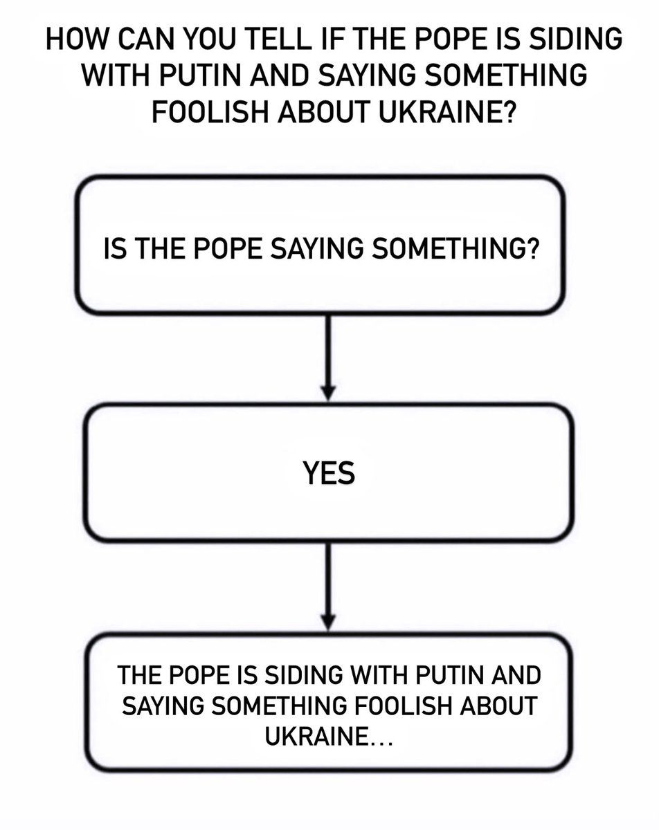 - How can you tell if the Pope is siding with Putin and saying something foolish about Ukraine?
- Is the Pope saying something?
- Yes. 
- The Pope is siding with Putin and saying something foolish about Ukraine…