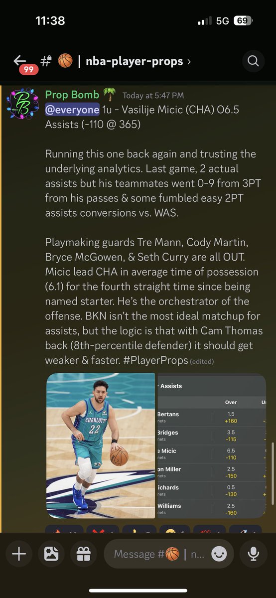 $50 to someone who likes ⬇️

Discord goes 5-0 +5.00U 💰

✅ 1u - Jackson-Davis O8.5 PTS
✅ 1u - Schroder U16.5 PTS
✅ 1u - Fontecchio O10.5 PTS
✅ 1u - Micic O6.5 AST
✅ 1u - Nurkic U11.5 REB

🚀 ON A 10-2 RUN L12 PROPS 🚀

YTD: 295-195 +60.92 📈

Join ➡️ whop.com/marketplace/pr…