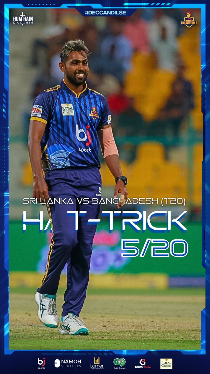 Congratulations to @NuwanThushara53 on picking up a hat-trick in the #SLvBAN T20 International 👏 #DeccanDilSe #DakshinKiDahaad #HumHaiDakshin #CricketsFastestFormat #AbuDhabiT10 #InAbuDhabi @T10League @OfficialSLC @ICC #nuwan #mali #yorkers #hattrick