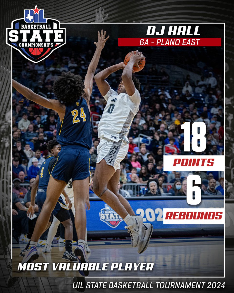 Plano East finishes an undefeated season by making their first state appearance in 30 years and takes home the only 6A #UILState Boys Basketball Championship in school history‼

Plano East 5️⃣3️⃣
Round Rock Stony Point 4️⃣1️⃣

DJ Hall led Pano East to victory, registering 18 points