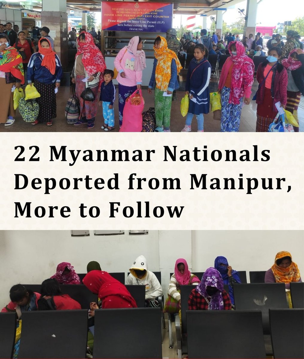 #Imphal: Authorities in Manipur on Saturday deported 22 more #Myanmar nationals (Kuki-Zo) who entered the state unlawfully. The deported individuals were escorted out of Manipur in two separate trips, with 11 Myanmar nationals deported in each trip. 

Read more |