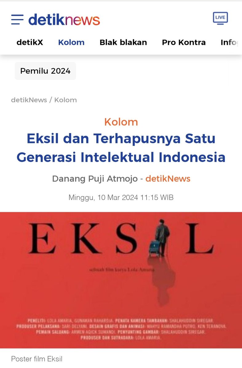 Tapi kok sepertinya ada kelompok yang tidak suka ya atas karya mbak <a href="/LolaAmaria/">Lola Amaria</a> ini? 🧐

Penghargaan film Eksil sebagai Film Dokumenter Panjang Terbaik Festival Film Indonesia (FFI) 2023 sudah tepat. Film ini memang layak dinobatkan sebagai film dokumenter terbaik karena bisa