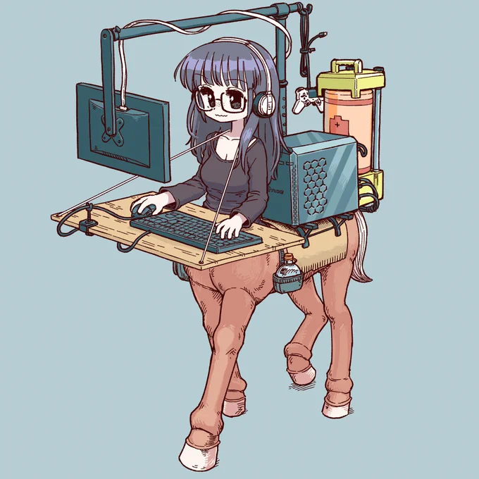 skeb納品しました～!ゲーミングケンタウロスのご依頼でした～…...ゲーミングケンタウロスって何!?? 途方に暮れていないと言えば、ウソになります。が、頭をひねって描き上げました。 ありがとうございました～  