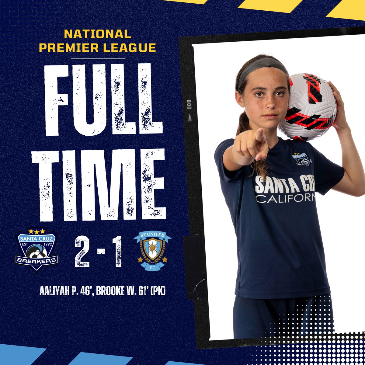 santacruzutdfc's tweet image. 🏁 FT: Santa Cruz Breakers 2 - 1 SF United FC (U13G)
⚽️ Aaliyah P. 46’, Brooke W. 61’ (PK)
#santacruzbreakers #NPL #soccer #youthsoccer #sayitwithyourcrest #nikesoccer #santacruz #santacruzcounty #nike #est1992 #legacyisearned