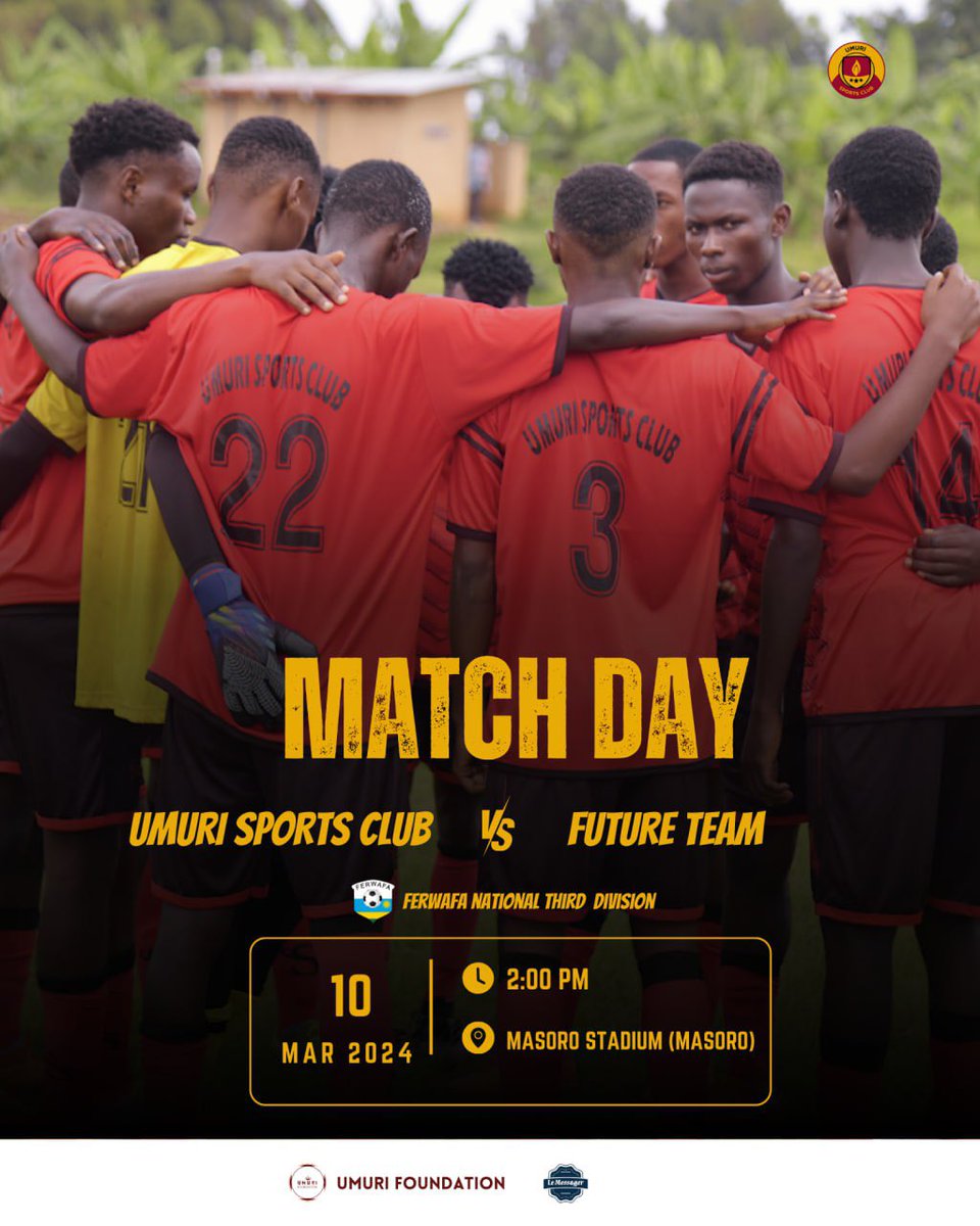 Gear up for Sunday action! Umuri Sports Club sets its sights on victory in the 4th game, highlighting the talents nurtured at #UmuriAcademy in the @FERWAFA National 3rd Division. Let's bring the energy and keep the spirit soaring! ⚽️🔥 #UmuriSportsClub #EveryChildDeservesAChance