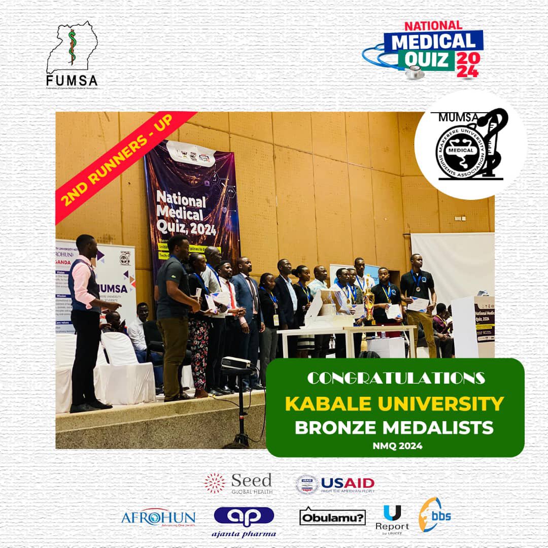🏆Breaking news🎉. #FUMSA is thrilled to announce the winners of Uganda’s biggest #NationalMedicalQuiz, champions being @Makerere_Medics ,@GUMSA_offical, and @KUMSAOfficial in positions number 1, 2, and 3 respectively. Huge congratulations 🎉🎈🎊.