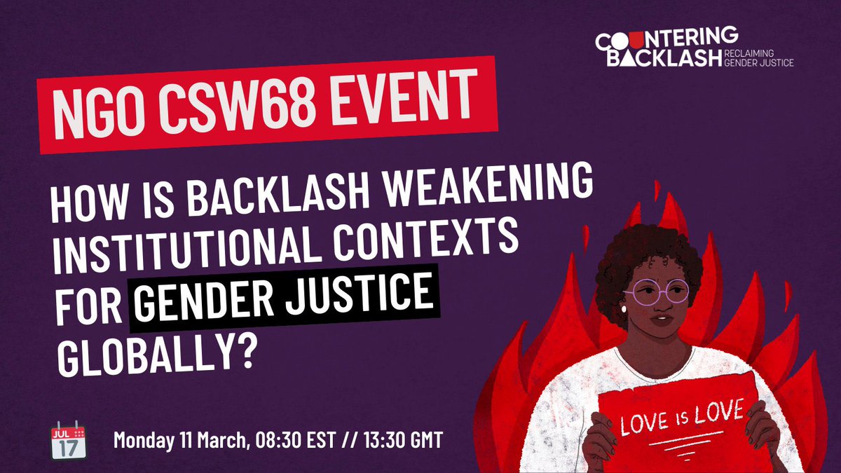 📣Tomorrow (11March, 08:30 EST) at NGO #CSW68 event on ‘how is gender backlash weakening institutional contexts for gender justice globally?’ I’ll join speakers from @BIGD_bracu, @Ai4Women, @CounterBacklash discussing the legislative weakening of institutional contexts in Ug.