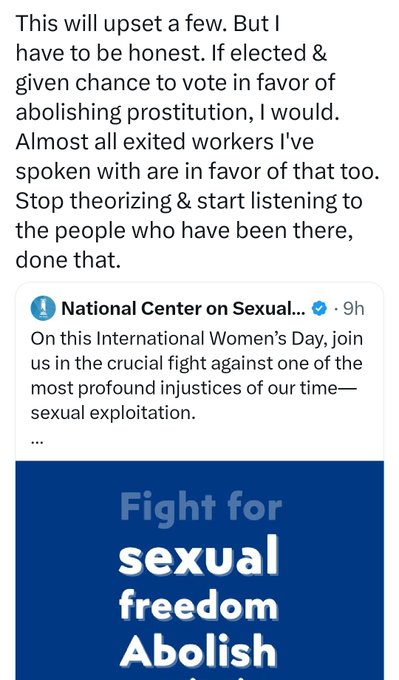 Ok Katherine, you go ahead, "vote in favor of abolishing prostitution," &amp; tell us more of yr fantasies