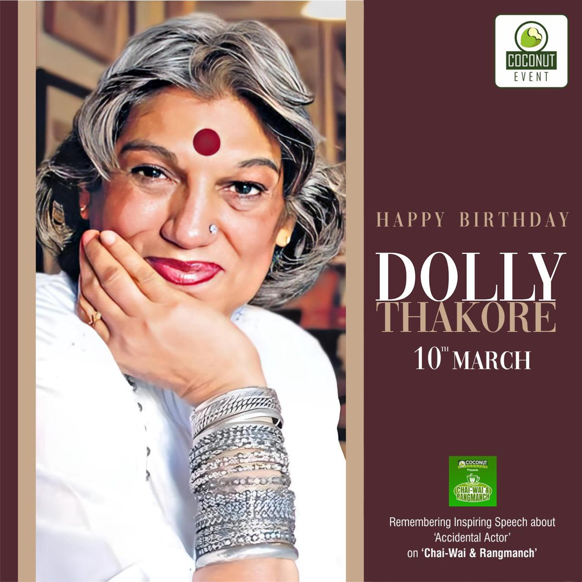 Your talent lights up the stage and inspires countless hearts. #CoconutEvent and #CoconutTheatre wish #DollyThakore an incredible #HappyBirthday!

#ChaiWaiAndRangmanch #BirthdayWishes #RashminMajithia #Celebration #BirthdayPost #HappyBirthdayToYou