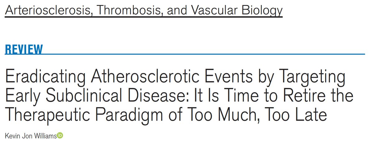 Eradicating Atherosclerotic Events by Targeting Early Subclinical Disease: It Is Time to Retire the Therapeutic Paradigm of Too Much, Too Late By Kevin Jon Williams. Arterioscler Thromb Vasc Biol. 2024 Jan;44(1):48-64.doi: 10.1161/ATVBAHA.123.320065. Epub 2023 Nov 16.