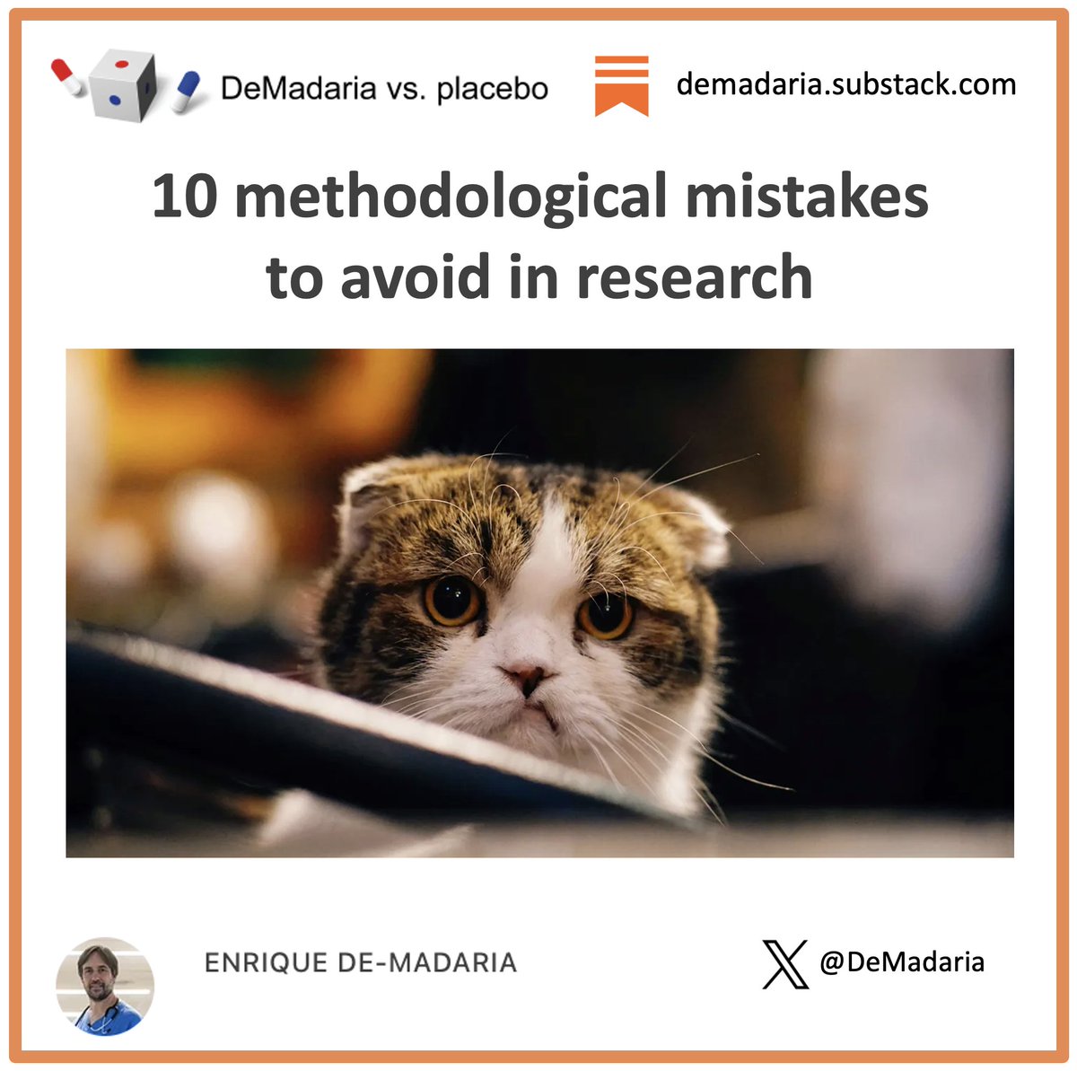 10 methodological mistakes to avoid in research These are 10 methodological errors that you should avoid, many of them I have suffered at some point in my career Don´t miss my latest post in my blog #DeMadariaVsPlacebo The link is in my bio