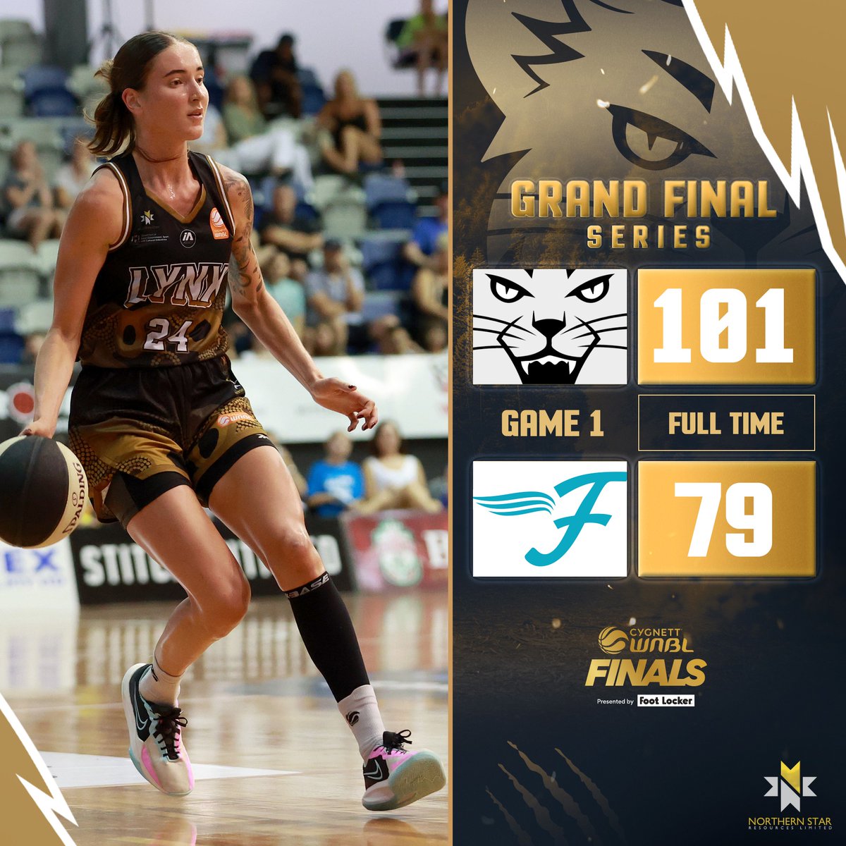 Dominant. 

Back at home for game 2. Locked in. 😤

📊 Leading Stats
Amy Atwell - 22pts, 4reb, 9 3pts
Anneli Maley - 15pts, 8reb, 6ast
Aari McDonald - 15pts, 10ast, 5reb

#wnbl24 | #perthlynx | #lynxfinals24 I #wearewnbl |#womeninsport | #womensbasketball I #basketballwa