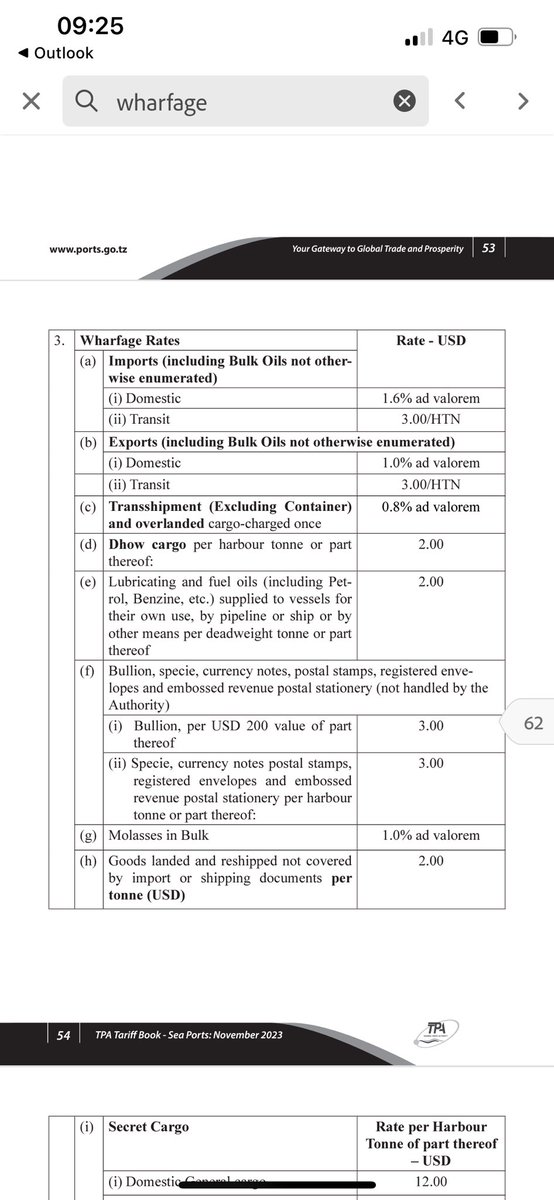 gardiasm's tweet photo. @IAMartin_ Wharfage haijabadilika ni 1,60% ya CIF value subj to VAT, scrsht kutoka latest tariff book ya @tpa_tz https://t.co/BhPmzUugsF