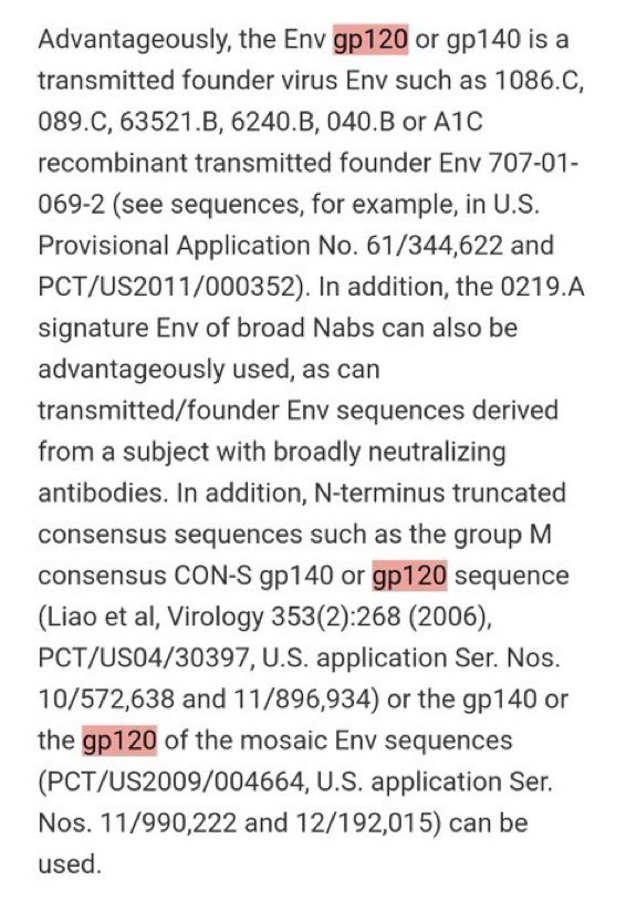 This is huge!!! Army patent 2012 on gp120 AND gp140👀 mosaic constructs. The LosAlamos (Bette Korber) trace referenced by Montagnier & @JCPEREZCODEX was entered into genbank Okt 17th 2011. ncbi.nlm.nih.gov/nuccore/HQ2173… They refer to SARS1 experiments (2006). pubmed.ncbi.nlm.nih.gov/16507314/