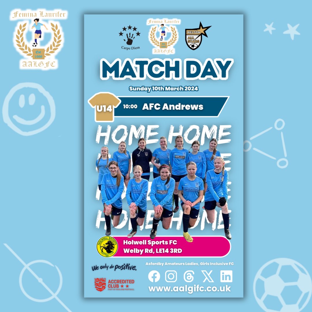 ⚽ HOME MATCHES at <a href="/1902Hsfc/">Holwell Sports FC</a> 🩵

Good luck to all our teams playing at home this Sunday! 🙏🏼👏🏻

#AALGIFC 

<a href="/leicsfa/">Leicestershire FA</a> <a href="/englandfootball/">England Football</a>