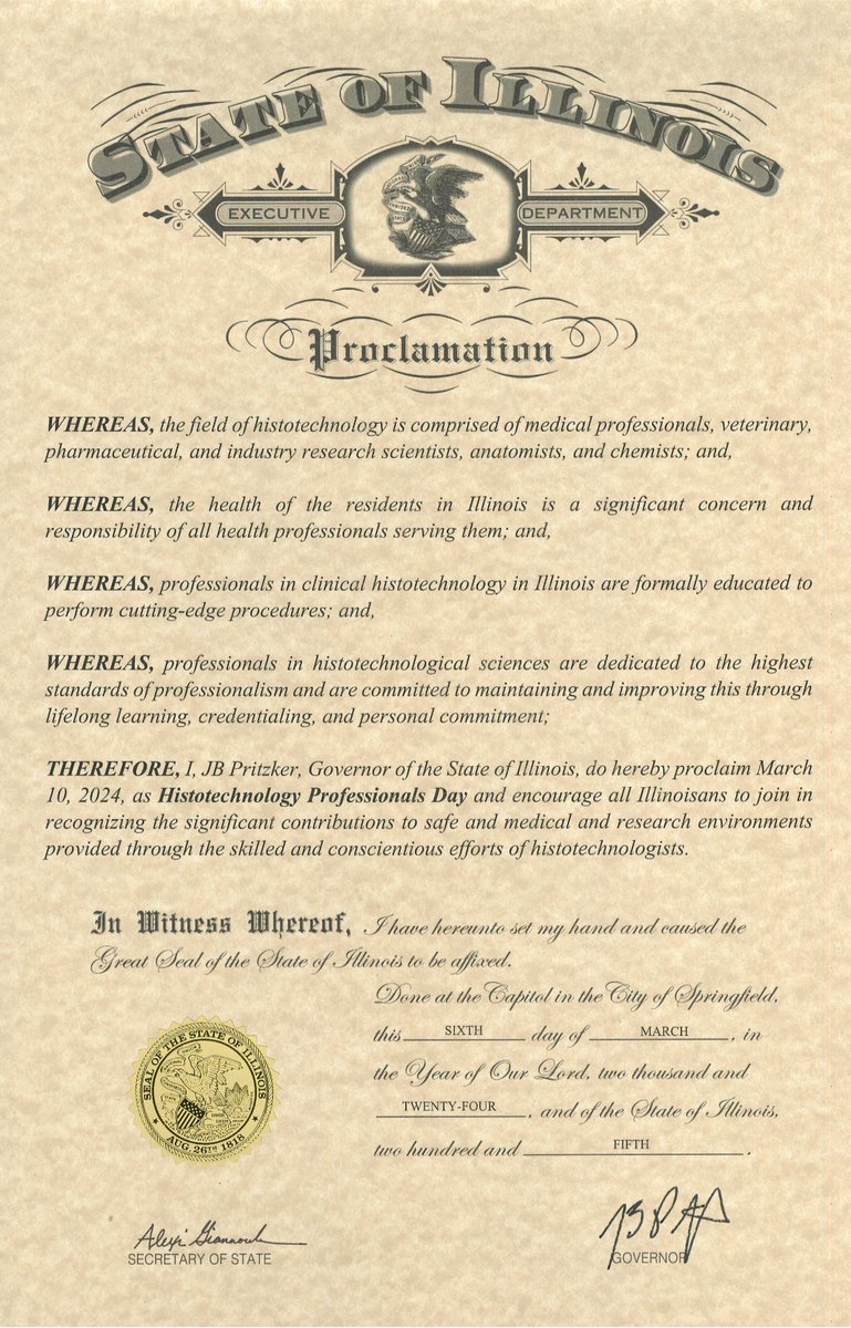 IL_Histotech's tweet photo. Illinois Governor JB Pritzker again Proclaimed March 10 “Histology Professionals Day” - 2024 https://t.co/PpY0ihexEr