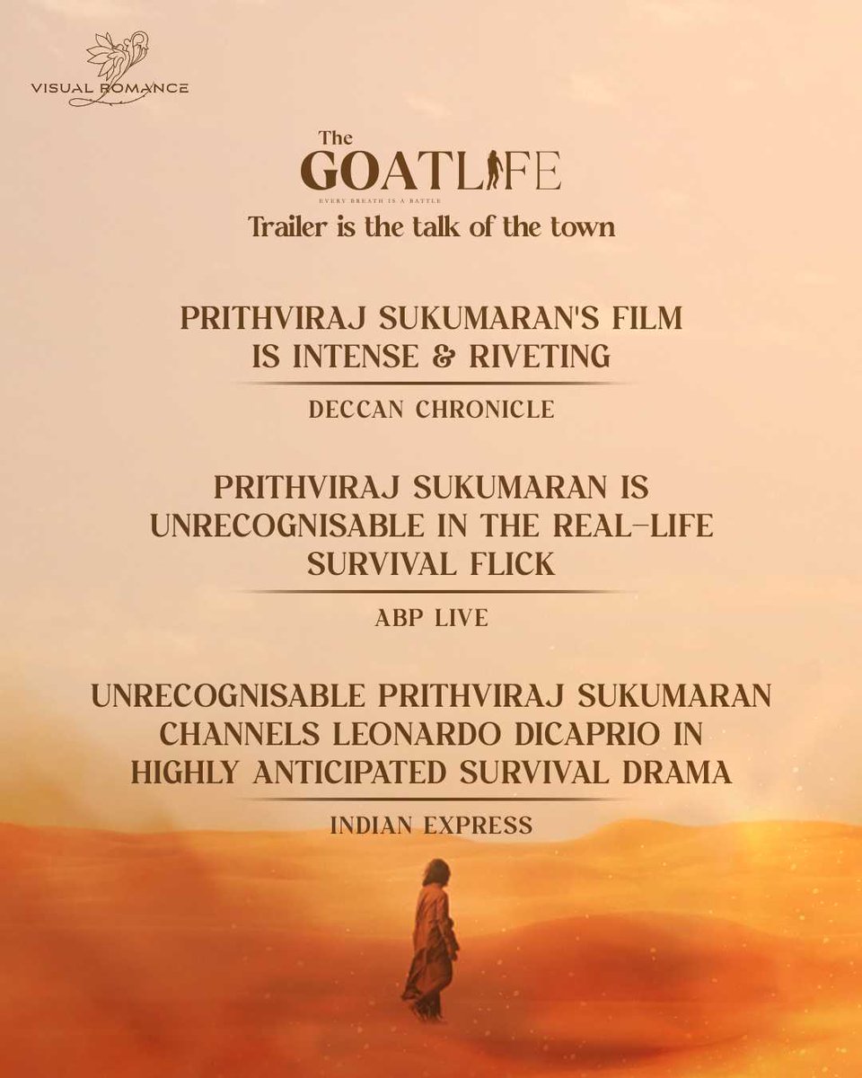 National media is abuzz with excitement over #TheGoatLifeOfficialTrailer! Don’t miss the cinematic journey everyone’s talking about.

Watch now: youtu.be/qvsiJKdDxPs

#Aadujeevitham  #TheGoatLifeOn28thMarch
@DirectorBlessy @benyamin_bh @arrahman @prithviofficial @Amala_ams