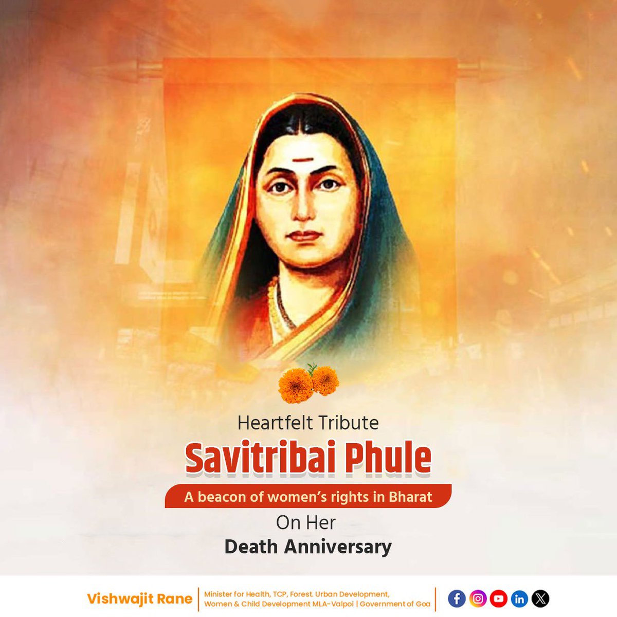 I offer my heartfelt tribute to #SavitribaiPhule ji on her death anniversary!
She was the very epitome of Nari Shakti, and her life is heralded as a beacon of women’s rights in Bharat. Her life serves as a guiding light, reminding us of the power of education, compassion, and