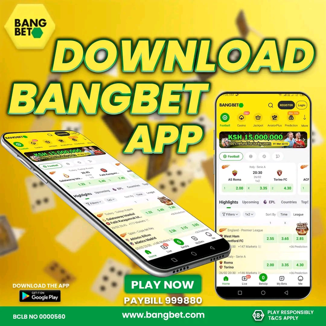 Download the Bangbet app today to make your betting easier and faster. You can use even without data.Register via  Bangbet.com referral LIL254 enjoy the experience 💛

Peter Kenneth Dani Alves Unga Linda Mama Murkomen   Kai Havertz Raya   Raila Nigeria Kimani #Kenya7s