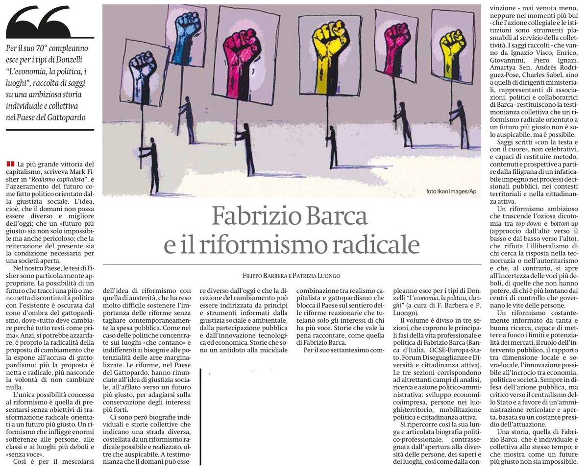 Venerdì abbiamo celebrato a #Roma la vita e i successi del più grande; il pioniere per quanto riguarda lo #SviluppoRegionale: <a href="/fabriziobarca/">Fabrizio Barca</a>.
Grazie a <a href="/FilBarbera/">Filippo Barbera</a> &amp; @patrizia_luongo per aver mantenuto il tutto segreto per più di un anno e per aver curato l'edizione del volume.