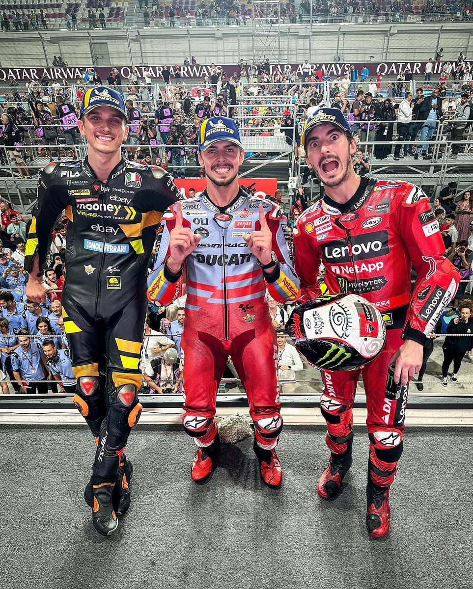 mlito13's tweet photo. This time last year #QatarGP 🇧🇭RACE @lusailcircuit: 🏁

1⃣ @FabioDiggia49 #FD49 🇮🇹
2⃣ @PeccoBagnaia #FB63 🇮🇹
3️⃣ @Luca_Marini_97 #LM10 🇮🇹

Who will it be in 2024??? 
#MotoGP 

#Lusail #MotoGPisBack #2024StartsNow #LusailGP #MotoGP75 https://t.co/Yn4V8DXAtJ