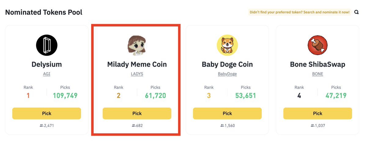 miladymemecoin's tweet photo. $LADYS has climbed to Top 2 on @BinanceFutures Next!

The listing horizon is within reach, and we need your support more than ever. 🌈

Help us make the final push 
👉 https://t.co/HFTEZPcEnK https://t.co/vCWoOKhRtG