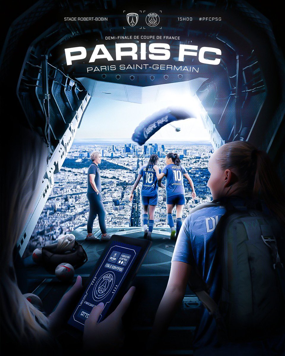 𝐉𝐎𝐔𝐑 𝐃𝐄 𝐂𝐎𝐔𝐔𝐔𝐔𝐔𝐔𝐏𝐄 🔥🏆 ! Pour une place en finale de la #CDFF, le Paris FC affronte le @PSG_Feminines au Stade Robert Bobin ! Venez nombreux 😍 📲 #PFCPSG | 15h | @beinsports_FR 🔵⚪️ #CertifiéParis