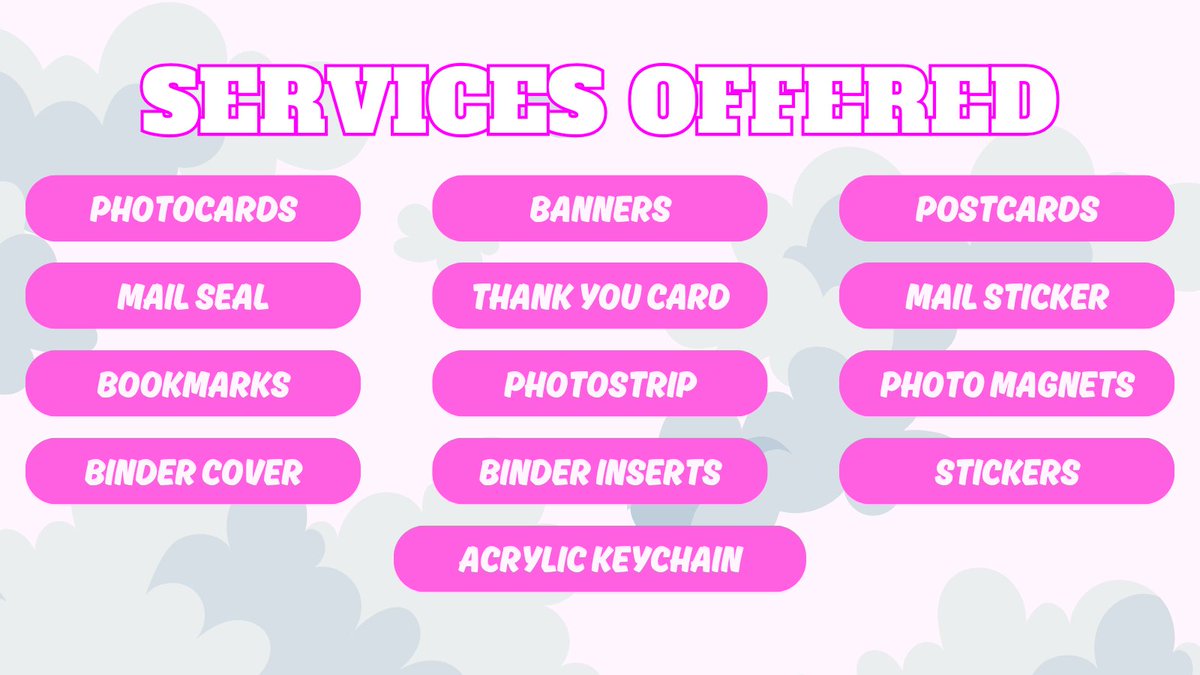 nm_print's tweet image. Here are the services we are currently offering 🩷 

For others that are not included and you wish to request to be made, you may send us a DM so we can let you know if we can make them~