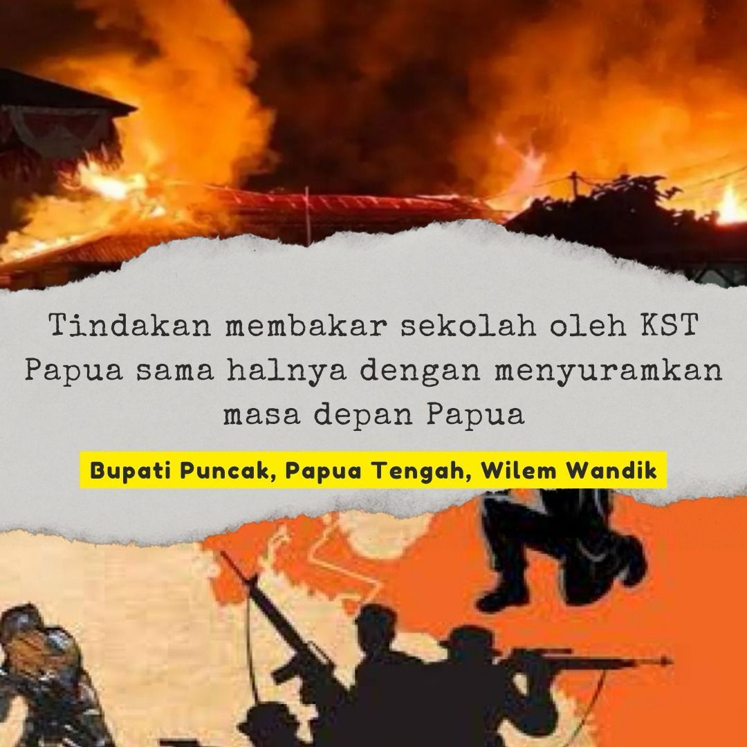 KimberlyCyo's tweet photo. Mengenyam pendidikan merupakan hak seluruh anak-anak, tetapi KST Papua malah merusaknya. Aksi perusakan dan pembakaran bangunan sekolah menjadi cerminan buruk perbuatan KST Papua. 
#KSTPapua #PendidikanPapua #PapuaTanpaKST #TumpasKSTPapua #PapuaIndonesia. https://t.co/9TDRbgaNA4