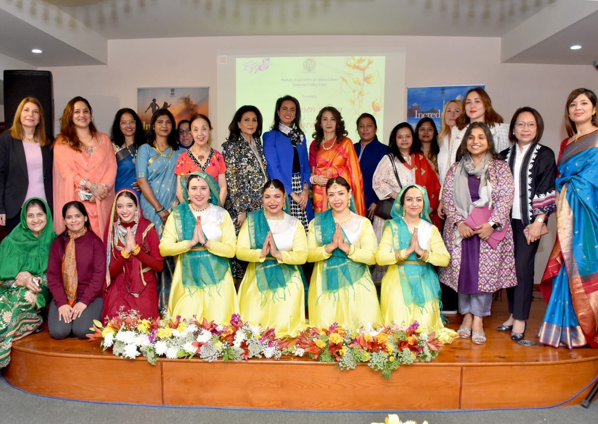 'International Women's Day' was celebrated with enthusiasm at @iccr_egypt on 8 March 2024, with cultural performances and exhibition on women who had played a significant role in women's empowerment. Mrs Priti Gupte, spouse of Amb @AjitVGupte spoke to group of women leaders.