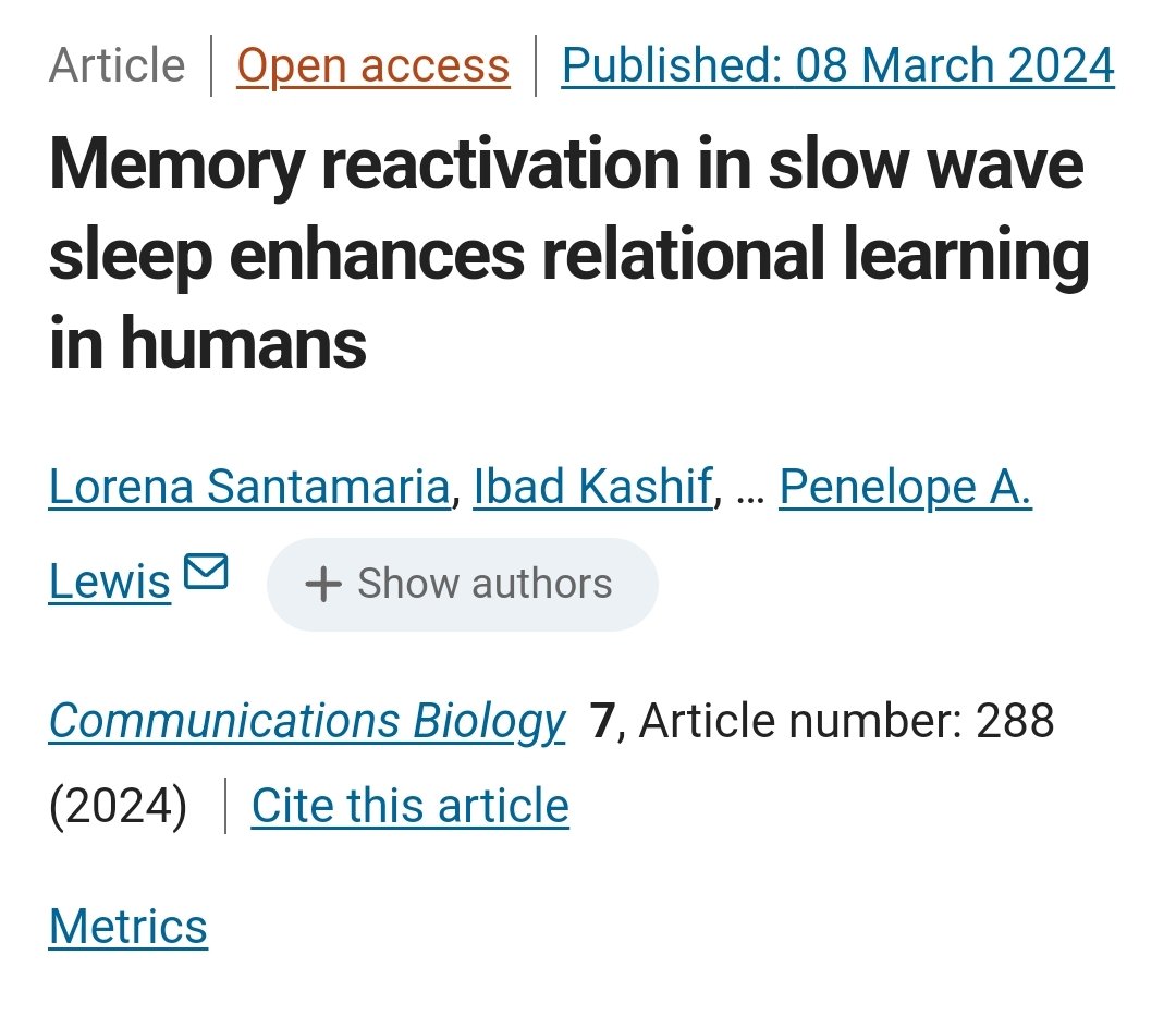 Happy to announce our latest publication! We demonstrated that complex processes can be facilitated by cued rectivation during slow wave sleep, but this is true when the reactovation occurs in the down-to-up transitions of the oscillations. #sleep #eeg doi.org/10.1038/s42003…