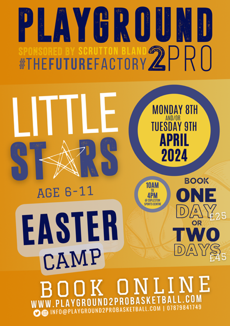 Playground2Pro's tweet photo. We are now taking bookings for our Easter Holiday Activities.

Can and work with the @bballengland East Region Children's Coach of the Year Danny Manning and the @NBLengland National Cup Final MVP Harriet Welham

Book Here: https://t.co/9s4FAazxCq

#TheFutureFactory https://t.co/bvoCv5TJB5