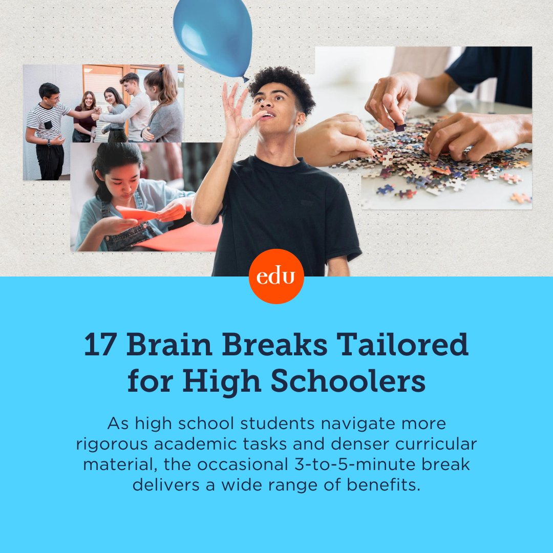 Take 5 with a #BrainBreak! 🖐️ Find 17 activities that spark joy and boost learning: edut.to/3TnncJt