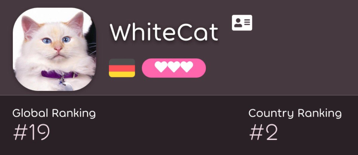 dqnnyalt's tweet photo. WhiteCat just lost #1 Germany to aimbotcone after holding it since September 25, 2019 (1628 days ago) https://t.co/H0SJKcY20M