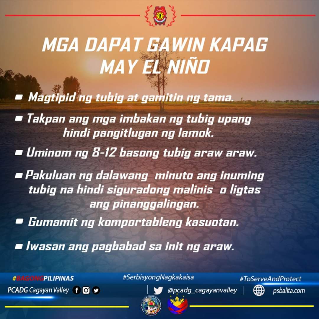 PCADG_2's tweet photo. Mga Dapat gawin kapag may El Niño

#SerbisyongNagkakaisa
#ToServeandProtect
#BagongPilipinas https://t.co/PhVqvmLKKE
