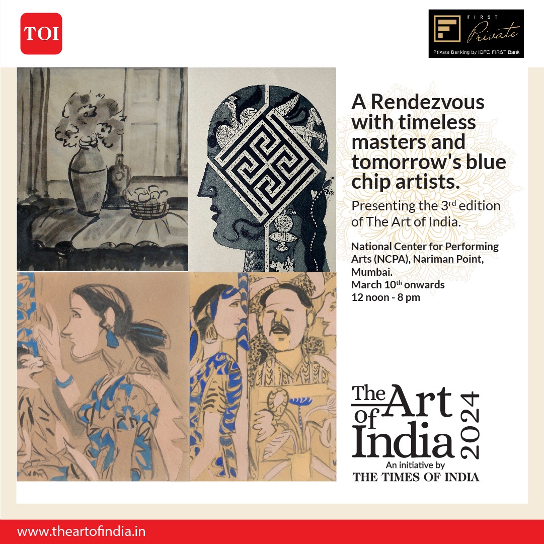 Experience the magic of captivating rendezvous with timeless masters and tomorrow's blue-chip artists at the third edition of The Art of India. From March 10th onwards, 12 noon - 8 pm, at the National Center for Performing Arts (NCPA), Nariman Point, Mumbai.

#TheArtOfIndia2024
