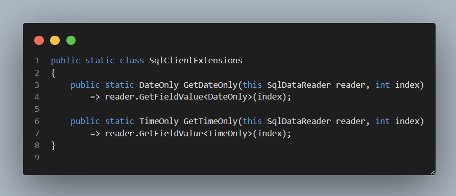 KarenPayneMVP's tweet image. SqlClient data reader extensions to read DateOnly and TimeOnly.

#csharp #sqlclient
