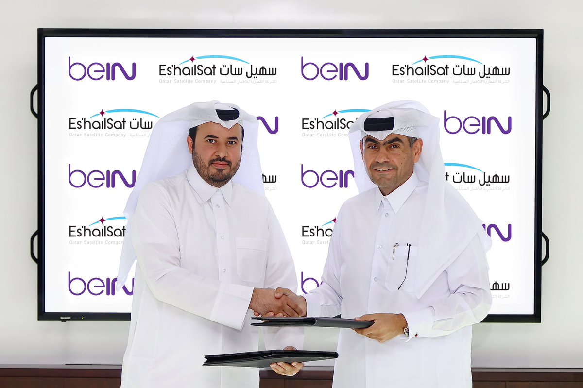 eshailsat's tweet photo. Es’hailSat &amp; beIN MEDIA GROUP strengthen ties with a renewed multi-year, multi-transponder deal that includes satellite capacity, uplink, and 24x7 support on Es’hail-2 for unparalleled service across MENA. #EshailSat #beIN #Satellite #Television #MENA #Qatar https://t.co/bFpu9AoPRn