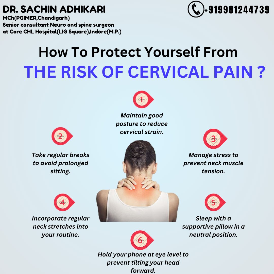 Say goodbye to cervical discomfort with these simple tips and exercises.

#cervicalpain #preventcervicalpain #pain #consult #DrSachinAdhikari #carechlhospitalindore