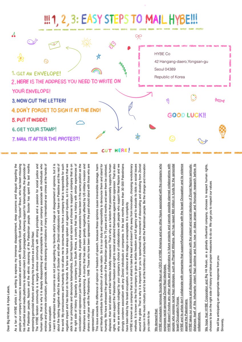 Mailing Template for the protest @ HYBE America created by <a href="/agust_cin/">cin⁷ 🍉</a> 

Now available on our Ko-Fi: ko-fi.com/cinstangerinem…