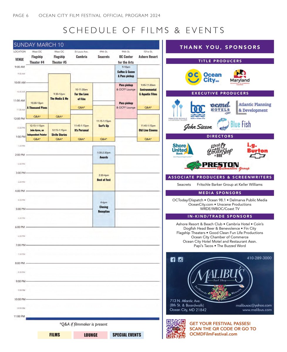 It's day 4 of the Ocean City Film Festival - don't miss these final showings! 

Join us at Seacrets for our Awards Ceremony and Closing Reception (must have a 4-day or Sunday pass to enter) 🍿