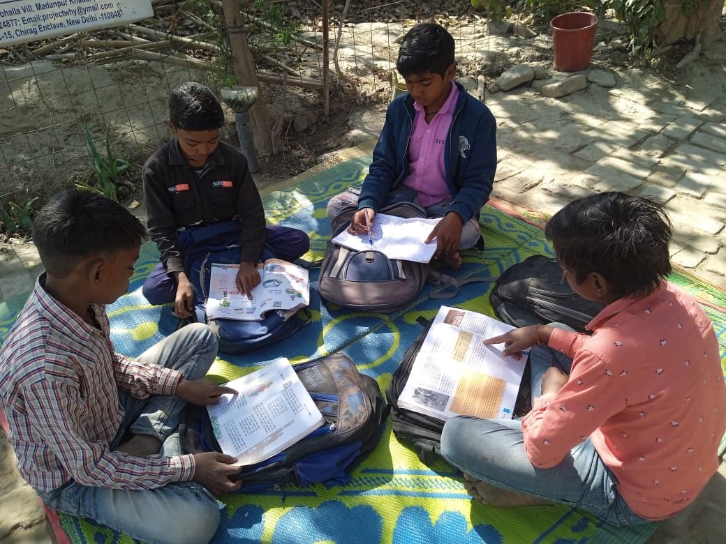 Students taking lessons outside at the Yamuna centre school if Project WHY Delhi, these are mostly children of agricultural workers, one of the most underprivileged communities we support with education and welfare.