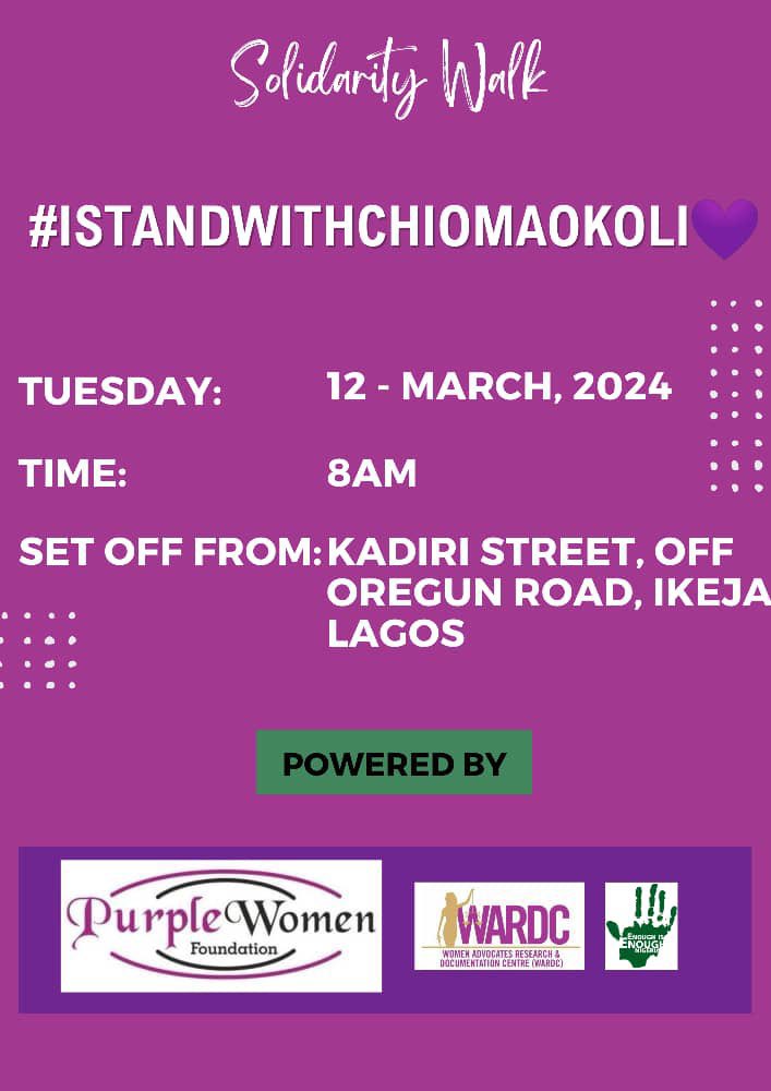 INJURY TO ONE IS INJURY TO ALL Are you in Lagos? Please join us as we protest against oppression @sisiogelagos #IStandWithChiomaOkoli