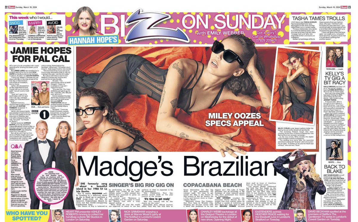 The brilliant Sheridan Smith chatting to The Sun on Sunday in her first interview following her stunning debut show Opening Night plus #Oscar latest and #MadonnaCelebrationTour is heading to Brazil 🇧🇷