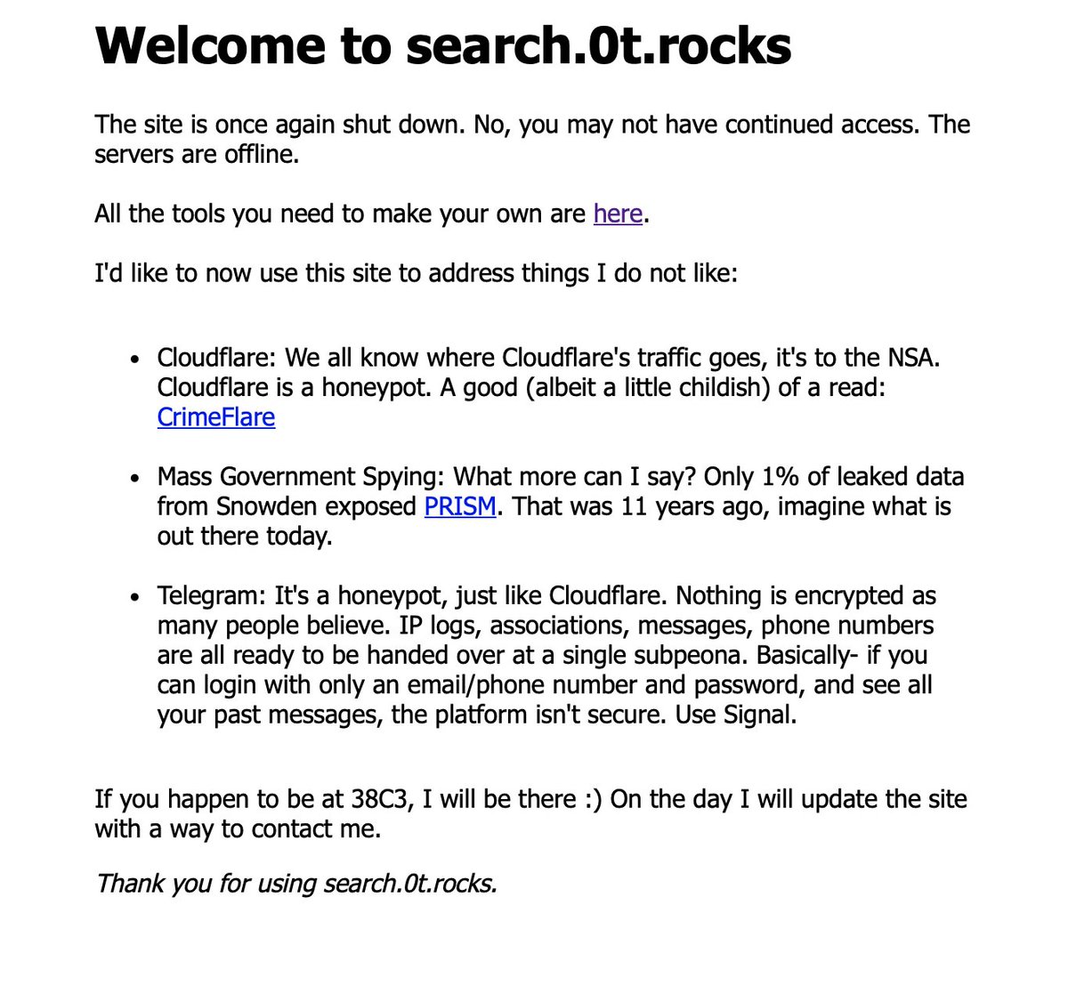 Another great tool dies forever.
Nowadays, good #OSINT tools that are free are becoming very rare indeed.