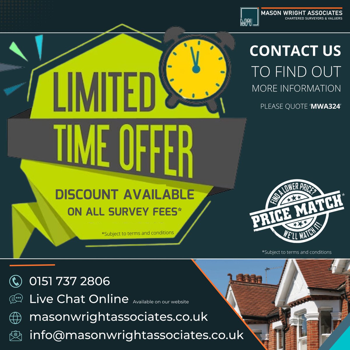 MWASurveyors's tweet photo. Limited Time Offer

On our full range of RICS Home Surveys &amp; Residential Property Services.

Visit our website https://t.co/1EGJZ0xgGX or call us on 0151 737 2806 to see how we can help you.

#surveyors #homebuyers #propertymarket #survey #homesurvey #buyingahome #property #mwa https://t.co/nWXfT7951k