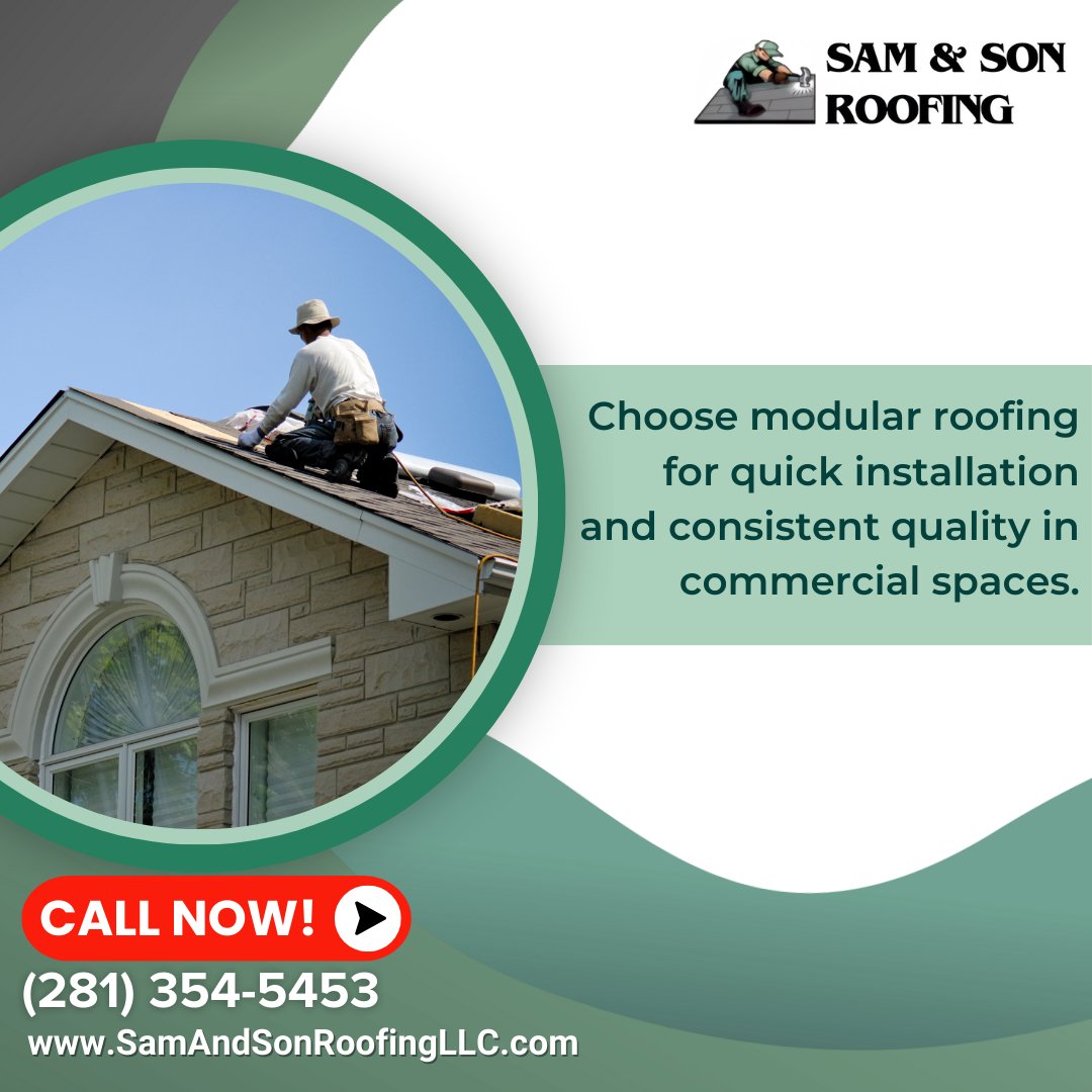 SamSonRoofing's tweet image. Modular roofing by Sam and Son Roofing in Dayton, TX, offers speed and efficiency for your commercial needs. Prefabricated systems mean quick installation. Call (281) 354-5453. #ModularRoofing #QuickInstallation