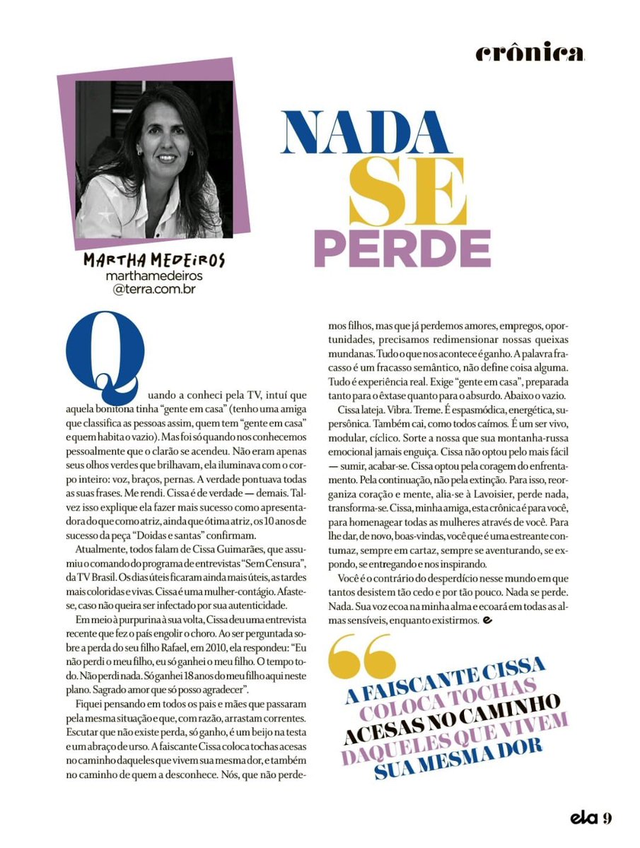 Crônica d Martha Medeiros hj n Caderno Ela! Obrigada, obrigada!