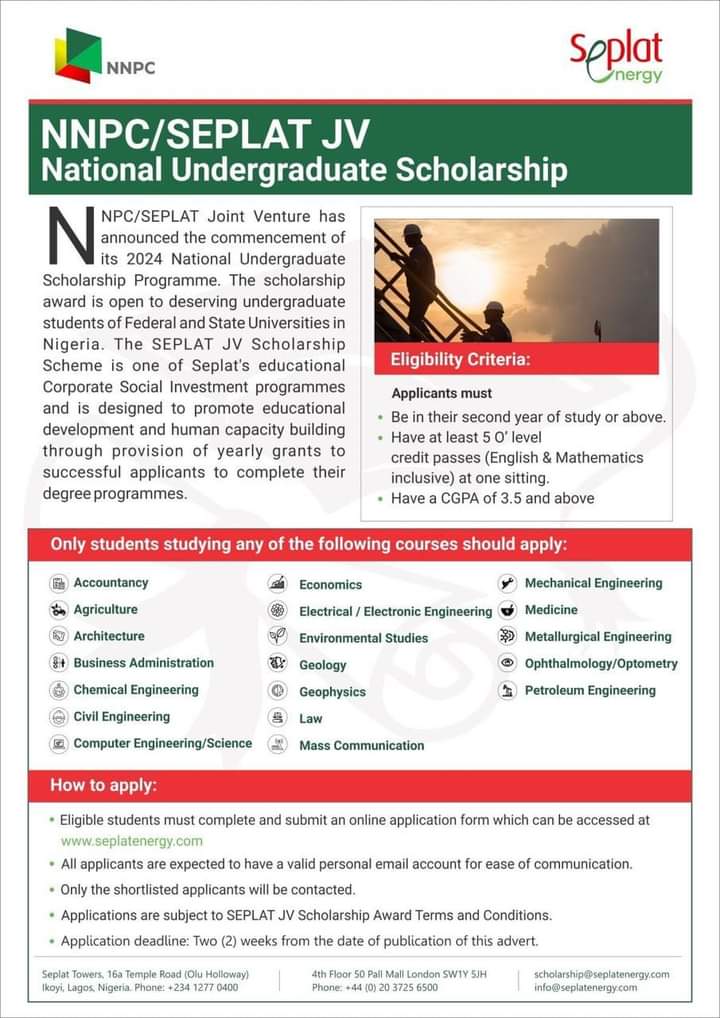 National Scholarship for Undergraduates. Apply now! CC: @FUDJigawaNG